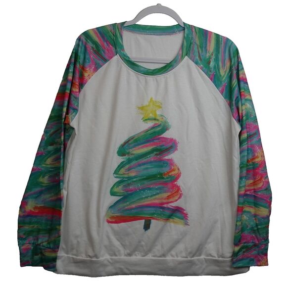 Unbranded Tops - Christmas Tree Colorful Long Sleeve Shirt Womens 2XL Pullover Comfy Festive Cute